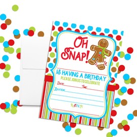 Oh Snap! Gingerbread Cookies Christmas Birthday Party Invitations for Boys, 20 5"x7" Fill In Cards with Twenty White Envelopes by AmandaCreation