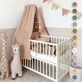 lilimaus Bed Canopy for Baby Bed, Beige-Pink Baby Bed Canopy Made of 100% Cotton Muslin, Handmade – Girls and Boys Bed Canopy – Canopy Bed Curtains as Decoration for Children's Room and Baby Room