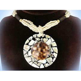 2 3/8" Necklace Cowry and Mosaic Pearl Shell Beads Unique Chic Crystal Rhinestone Elegant Jewelry Necklace for Women