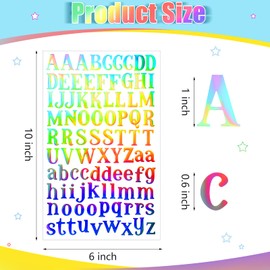 2160 Pieces 24 Sheets Holographic Laser Letter Stickers Glitter Self Adhesive Stickers Shiny Alphabet DIY Small Vinyl Decorative Decals for Cups Scrapbooks Window Door Cars(Shining Colors)