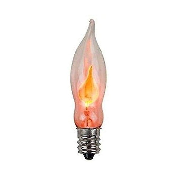 EFP Flicker Flame Clear Tip Light Bulbs | Mini E12 Candelabra Base C7 4" Length 3 Watt, 130 Volt, 10 Lumens - Includes 5 Bulbs