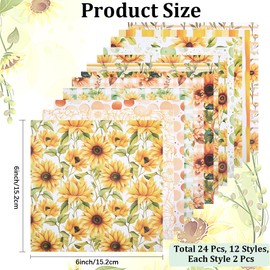 craspire Pack of 24 Sunflowers Scrapbook Paper Origami Paper Floral Pattern Paper 6 x 6 Single-sided Dyed Patterned Paper Decorative Craft Paper for Diary Crafts DIY Background Art