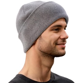 Dumrotite Cotton Beanie Hat for Women Men, Double Warm Knit Winter Hats, Fisherman Slouchy Ski Cuffed Beanies Skull Cap Light Grey