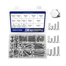 236 Pieces [M6 M8 M10] 304 Stainless Steel Round Heavy Duty Bolts and Nuts Assortment Kit 304 Stainless Steel(18-8) Hex Screws Nuts & Washers kit
