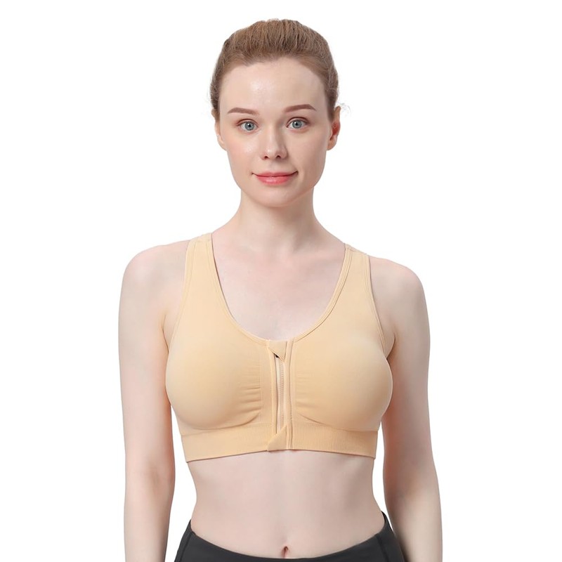 WANAYOU Women's Zip Front Sports Bra Wireless Post-Surgery Bra Active
