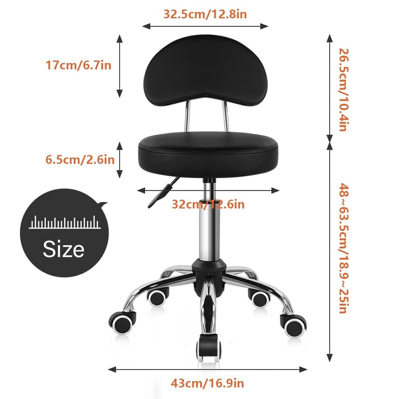 KKTONER Rolling Stool with Mid Back Height Adjustable Chair PU