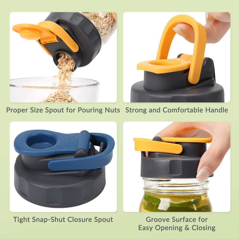 Soligt 6 Pack Mason Jar Lids, Regular Mouth Pour Spout