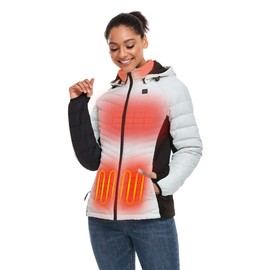 ORORO Women's Heated Down Jacket with Battery, Lightweight Down Heated Coat with 800 Fill Power Down (White, M)