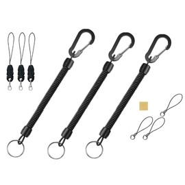 Wave Design [(3 Sets)) Curl Cord Strap, Coil Strap, Stretchable, Thick, Locking Function, 3 Pieces + Carabiner, Ring, Key Chain, Microfiber Cloth, Durable, Stretchable, Thick + Carabiner & Extra