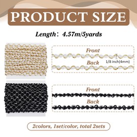 FINGERINSPIRE 10 Yard 2 Pcs S Wave Pattern Braid Lace Ribbon 1/8 inch Wide White Black Lace Ribbon with 1 Strand Gold Silver Metallic Trim Braid Trim for Costume Clothes Sewing Accessories Home Decor