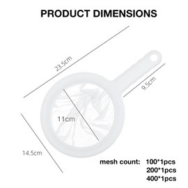 Biglumin Strainer Filter, Pack of 3, Ultra Fine Funnel Filter, Kitchen Strainer, Plastic Nylon Sieve with Handle, 100/200/400 Mesh, Slag Separator Filter for Juice, Milk, Coffee, Tea
