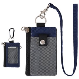 MASAPHlL Small Lanyard Wallet for Women/Men with RFID Blocking ID Badge Holder, Minimalist Nylon Zipper Pouch, Traval Neck Wallet with Keychain, ID Window for Card,Coin,Cash, Gray+Dark Blue