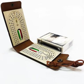 Folding Cribbage Board Game Set,Wooden Cribbage Board with Storage | Faux Leather Case, Traditional Board Game for Family Game Nights and Travel