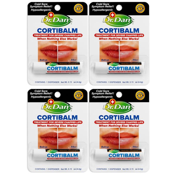 Dr. Dan's Cortibalm - 4 Pack - for Dry Cracked Lips - Healing Lip Balm for Severely Chapped Lips - Designed for Men, Women and Children