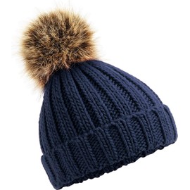 Neverless Children's Knitted Beanie Winter Boys Chunky Knit Faux Fur Bobble Hat Winter Hat -