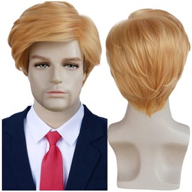 Mens Blonde Wig Short Blonde Male Donald Billionaire President Costume Wig Heat Resistant Synthetic for Halloween Cosplay Party