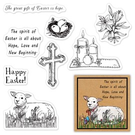 Easter Jesus Cross Lily Clear Stamps for Card Making, Easter Words Goat Animal Clear Rubber Stamps for Holiday Card Making Decoration DIY Scrapbooking Transparent Album Decor Paper Craft