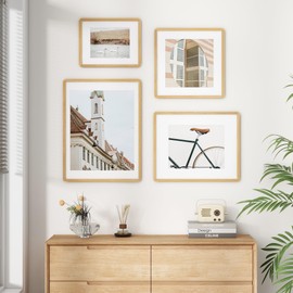 FLYJOE 16 X 20 Picture Frame | Solid Oak Wood 16X20 Poster Frame | 16 X 20 Frame With Mat For 11X14 | Tempered Glass And Hanging Hardware Included | 20 X 16 Picture Frame Wood (Natural Oak, 3 Pcs)