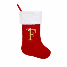 19 Inches Monogram Christmas Stockings with Letters, Large Super Soft Christmas Stockings Red Velvet with White Super Soft Plush Cuff for Christmas Xmas Tree Holiday Fireplace Family Decor Gifts (F)
