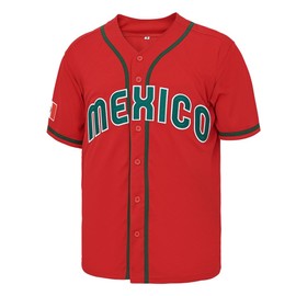 Men's #56#1 Mexico Jersey Button Down Short Sleeve Hipster Hip Hop Baseball Jersey (XL, Red #56)