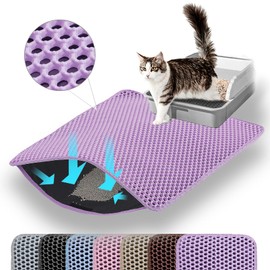 Petinstinct Extra Large Cat Litter Mat, 30x22 Inches Honeycomb Double Layer Cat Litter Trapping Mat, Non Slip Waterproof Urine Proof Large Kitty Litter Box Mat for Floor, Kitten Supplies, XL, Purple