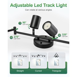 Fondiiz 6 Ways Track Lighting, Rotatable Heads Tracks Light, Track Lightings Fixtures Ceiling with Foldable Arms, Modern Black Tracks Light for Kitchen, Living Room, Hallway(Bulbs Not Included)