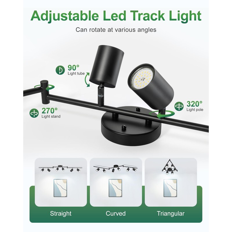 Fondiiz 6 Ways Track Lighting, Rotatable Heads Tracks Light, Track
