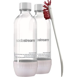 2 Pack White Bottles Bundle with Deliqo Brush | 1 Liter Sodastream Soda Stream Seltzer Water Bottles Carbonating + Deliqo Cleaning Brush Long Handle
