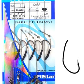 PRO FILSTAR Fishing Hook Set with Leader & Swivel 5 Pieces, N4, Braided Line 25 cm, Diameter 0.25 mm - Fishing Carp Accessories - Fishing Hook - Boilies & Pellet Hooks - Sport Set - Fishing Rig -