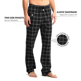 Idtswch Mens Tall Pajama Pants 36" Inseam Plaid Lounge Pants Sleepwear Pajama Bottoms 100% Cotton Black/White