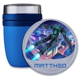 Lunchpot Kinder Müslibecher to go Joghurtbecher für Mepal Ellipse - Schulkind Geschenk Roboter mit Name personalisiert I Kampfroboter Geschenkidee Schule I Einschulung Geschenk Schulanfänger - 300