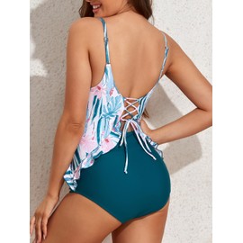 Summer Mae - Traje de baño de maternidad de una pieza con abertura de volantes para embarazo, Cactus, M