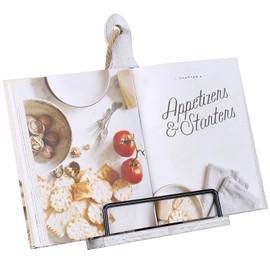 Soligt Cookbook Stand for Kitchen Counter Adjustable Recipe Book Holder Rustic Wood Cutting Board Style - White