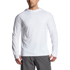 CQR Men's UPF50+ Sun Protection Shirts, Quick Dry Long Sleeve Rash Guard, Athletic Running Workout Fishing Cooling Shirts, Protector Hoodie White, XX-Large
