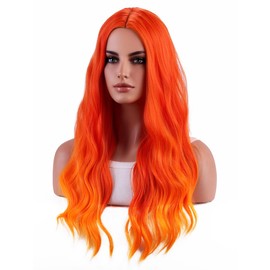 PATTNIUM Orange Ombre Wig Flame Fire Wig Long Curly Wavy Ombre Orange Wig for Women Girls Synthetic Heat Resistant Wig with Wig Cap