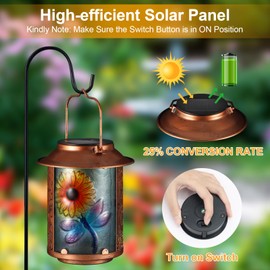 Dragonfly Solar Lanterns Outdoor Waterproof, Birthday Gifts for Women Mom Grandma , Metal Garden Decor Hanging Solar Lights Outside Decorative for Yard Patio Backyard Porch Decorations (Sunflower)