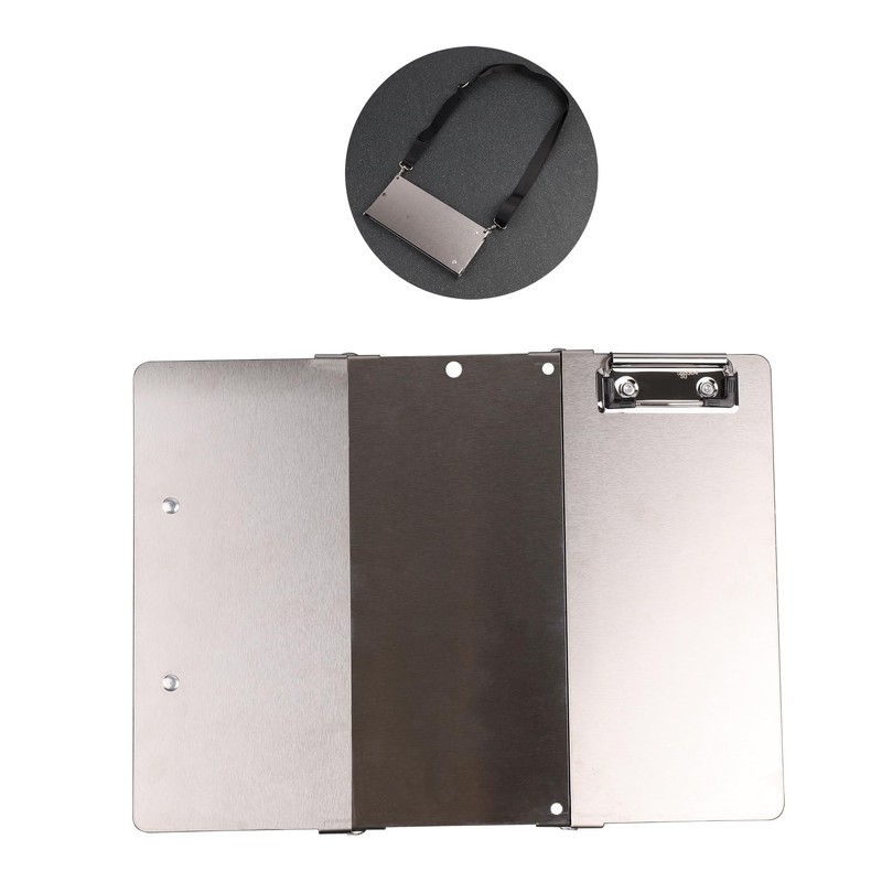 Foldable Stainless Steel Clipboard with Shoulder Strap - Adjustable Size,