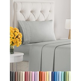 Twin Size 3 Piece Sheet Set - Extra Soft, Breathable And Cooling Sheets - Hotel Luxury Bed Sheets for Women & Men - Deep Pockets, Easy-Fit & Wrinkle-Free Sheets - Light Slate Grey Oeko-Tex Bed Sheets