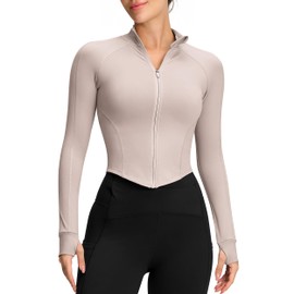 AVGO Light Jackets for Women Long Sleeve Workout Jacket Crop Zip Up Jacket Yoga Athletic Tops Sports Clothes 2024(Almond,M)