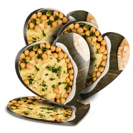 4 x Heart Coasters - Tasty Hummus Food Pitta Bread Cafe Cork Backed MDF Glossy Tea Coffee Accessory #52232