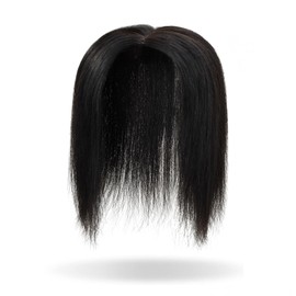 PARXITN Clip-In Human Hair Toppers, Seamless Hairpiece, Toupee for Women, Lace Base Topper for Thickening Hair, 35 cm, Natural Black