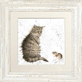 Wrendale Designs Distressed White Cat and Mouse Framed Picture