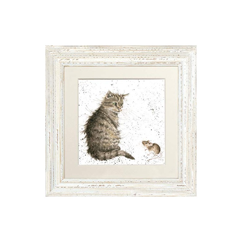 Wrendale Designs Distressed White Cat and Mouse Framed Picture