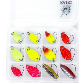 KAIRI Micro Spoons 1.2g 2g 2.5g 12pcs Set Barbares Hook with Luminous Glow Lure Tube Fishing Stream