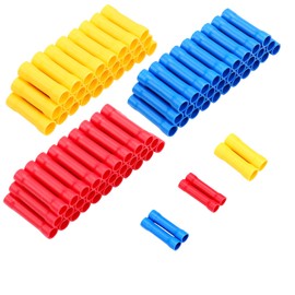 PRECIHW 300pcs Butt Splice Crimp Connectors, Vinyl-Insulated Butt Splice, (22-10) AWG Insulated Electrical Wire Crimp Connectors, Butt Splice Terminals, Yellow/Blue/Red(100 PCS per Color)
