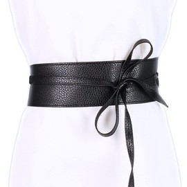 TOP HUNTER Women Faux Leather Obi Style Belt, Retro Lace Up Wide Wrap Waist Belt for Party Casual Fashion, Black