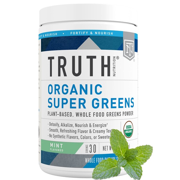 Truth Nutrition Super Greens Powder Organic - Green Superfood Powder 30 Servings Green Juice Powder - Organic Fruit and Vegetable Powder Supplement Green Smoothie Powder Mix (Mint)