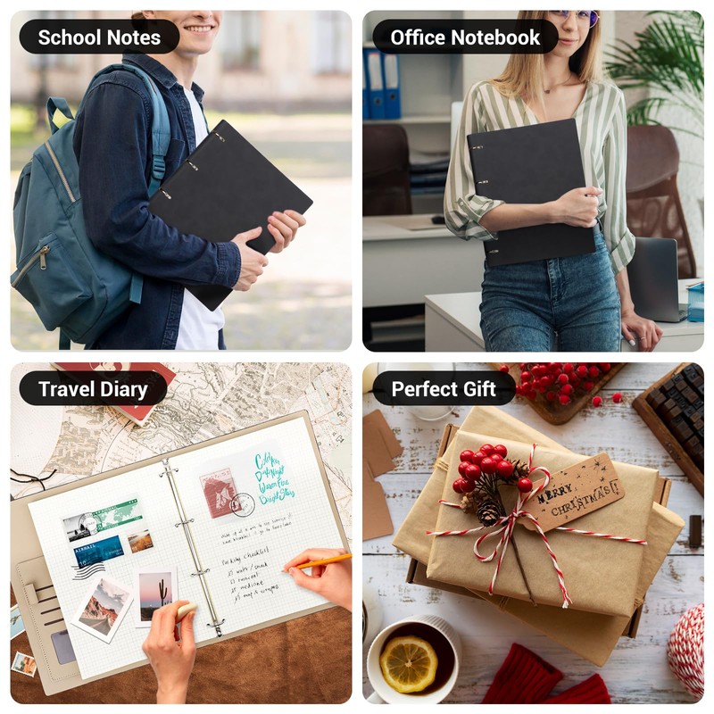 Yarotm Leather Notebook A4 - Ring Binder Squared Paper Notebook