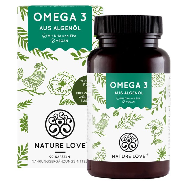 NATURE LOVE® Omega 3 made from algae oil, 90 capsules, life's®Omega brand raw material, vegan, laboratory-tested, produced in Germany