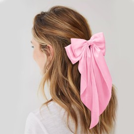 Large Hair Bows for Women Pink Silky Satin Hair Bow Hair Clips Long Tail French Hair Ribbon Coquette Bows Hair Barrettes for Girls